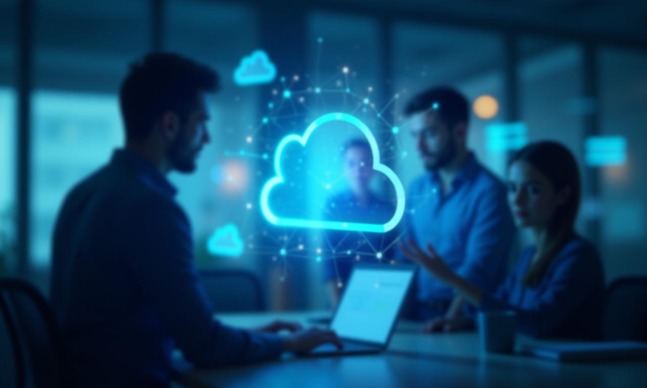 Developers collaborating on cloud architecture diagrams